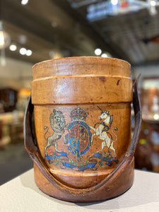 14" Antique English Painted Leather Cordite Courier Bucket
