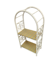36" H x 18" W" x 10" D Vintage White Wicker Arched 2 Shelf Stand