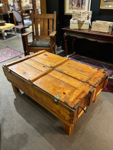 Load image into Gallery viewer, 47&quot;W x 28&quot;D x 19&quot;H Antique Artillery Cabinet Retrofitted as a Coffee Table
