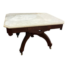 Load image into Gallery viewer, 28.5&quot;W x 22&quot;D x 16.5&quot;H Victorian Eastlake Walnut &amp; Marble Parlor Table
