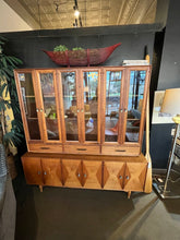 Load image into Gallery viewer, 69.5&quot;H x 66&quot;L x 19&quot;D Ramseur MCM Walnut China Cabinet/ Hutch
