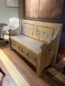 50.5"L x35"H x 19"D Knotted Pine Bench w/ 3 Drawers