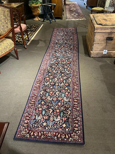 12' x 2'6" Indo Persian Runner in Navy Floral