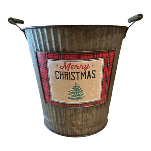 13" Merry Xmas Bucket w/ Wooden Handles