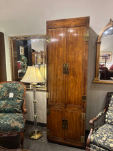 Load image into Gallery viewer, 82&quot;H x 26&quot;W x 19&quot;D Henredon Walnut Campaign Cabinet Armoire
