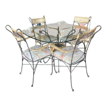 Load image into Gallery viewer, 44&quot; x 44&quot; Wrought Iron &amp; Glass Table w/ 4 Chairs 36&quot; H x 23.5&quot; W
