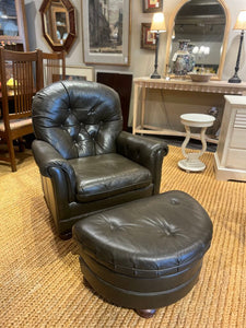 37.5"H x 36"W x 22"D Bradington Young Aniline Leather Recliner Chair & Ottoman