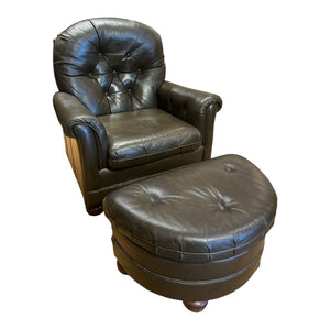 37.5"H x 36"W x 22"D Bradington Young Aniline Leather Recliner Chair & Ottoman