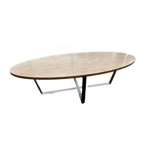 64"L x 22"D x 18.5"H Travertine Oval Coffee Table w/ Metal Legs