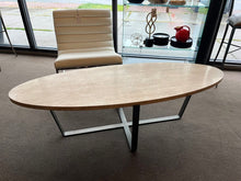 Load image into Gallery viewer, 64&quot;L x 22&quot;D x 18.5&quot;H Travertine Oval Coffee Table w/ Metal Legs
