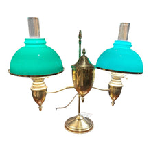 Load image into Gallery viewer, 22.5&quot; Antique Electrified Double Emeralite Shade Student Oil Lamp

