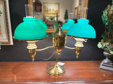 Load image into Gallery viewer, 22.5&quot; Antique Electrified Double Emeralite Shade Student Oil Lamp
