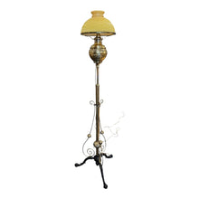 Load image into Gallery viewer, 65&quot;H Victorian Brass Electrified Oil Floor Lamp w/ Yellow Glass Shade
