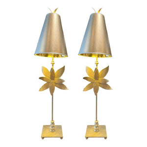 37" PAIR of Lucas McKearn Azalea Weathered Silver Buffet Lamps