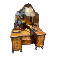 Load image into Gallery viewer, 71&quot;H x 51&quot;L x 20&quot;D 1930s Antique Vanity w/ Tiara Style Mirror Imperfect
