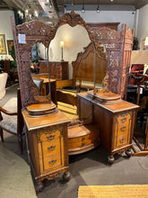 Load image into Gallery viewer, 71"H x 51"L x 20"D 1930s Antique Vanity w/ Tiara Style Mirror Imperfect
