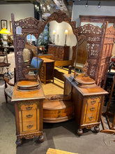 Load image into Gallery viewer, 71&quot;H x 51&quot;L x 20&quot;D 1930s Antique Vanity w/ Tiara Style Mirror Imperfect
