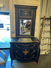 Load image into Gallery viewer, 43"W x 37"H x 22.5"D Maitland Smith Grecian Black &amp; Gold Painted 3 Drawer Chest w/ 49"H Mirror from the Kittinger Gallery
