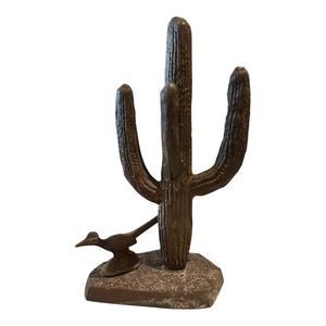 11" Brass Saguaro w/ Roadrunner vintage