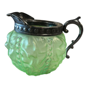 5" Antique Silver & Uranium Glass Creamer