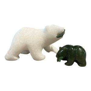3" Alabastre & Jade Mama & Baby Bear Fishing