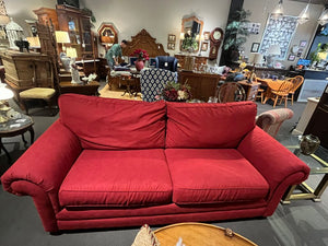 90"L x 37"D x 37"H BASSETT Red Roll Arm Sofa Imperfect
