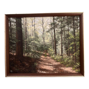22" x 17" Forest Landscape Painting by Ann Klaus 1980