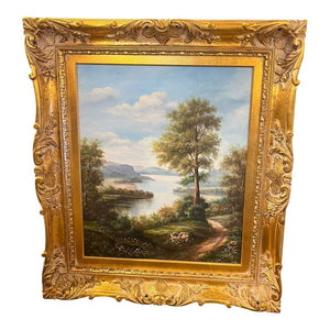 33" x 29" "Serenity" Landscape Painting Signed, w/ Custom Gilt Frame