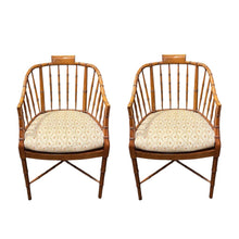Load image into Gallery viewer, 35&quot;H x 21&quot;W x 18&quot;D Baker Pair of Faux Bamboo Caned Seat Chairs w/ Cushion

