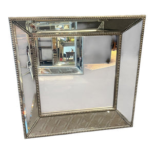 34"Sq Custom Beaded Silver Framed Beveled Mirror