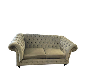 76" L x 41" D x 31" H ETHAN ALLEN Chadwick Velvet Tufted Rolled Arm Chesterfield