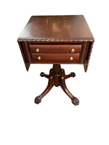 19" x 19" x 30 H (2- 10" Leaves) Drop Leaf Side Table Antique Late Federal Mahogany w/ Claw Feet