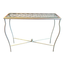 Load image into Gallery viewer, 38"L x 29"H x 12"D Silver Lattice &amp; Glass Top Console / Sofa Table
