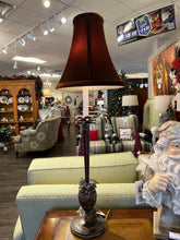 Load image into Gallery viewer, 31" Vintage Pinnapple Lamp w/ Feather Trim w/ Velvet Lamp Shade
