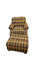 Load image into Gallery viewer, 38&quot; x 36&quot; Flex Steel Plaid Fireside Chair w/Ottoman 28&quot; x 22&quot; x 16&quot;H
