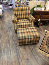 Load image into Gallery viewer, 38&quot; x 36&quot; Flex Steel Plaid Fireside Chair w/Ottoman 28&quot; x 22&quot; x 16&quot;H
