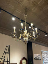 Load image into Gallery viewer, 23.5" Vintage Dutch Delt-Style Blue &amp; White Porcelain &amp; Brass 6 Light Chandelier
