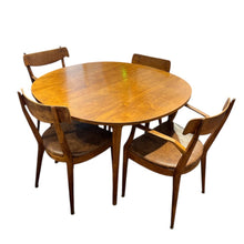 Load image into Gallery viewer, 44"Dia x 29"H Kipp Stewart for Drexel Declaration MCM Dining Table w/ 4 Chairs &amp; 2 22" Leaves (88"L w/ both Leaves in)
