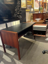 Load image into Gallery viewer, 42"L x 25"H x 20"D Jens Rinsom Design Inc MCM Leather &amp; Walnut Writing Desk w/ File Drawer
