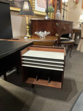Load image into Gallery viewer, 42"L x 25"H x 20"D Jens Rinsom Design Inc MCM Leather &amp; Walnut Writing Desk w/ File Drawer
