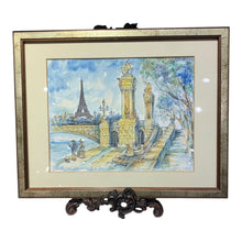 Load image into Gallery viewer, 19.5" x 15.5" Paris Pont Alexandre III et Tour Eiffel Watercolor &amp; Ink Illustrtaion
