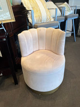 Load image into Gallery viewer, 30"H x 23"Dia Pottery Barn Teen Scallop Swivel Vanity Chair Imperfect
