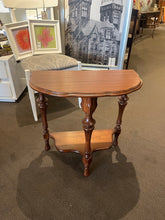 Load image into Gallery viewer, 24"W x 11.75"D x 23"H Vintage Scalloped Demilune Table refinished by Tonawanda Woodworks

