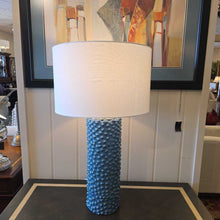 Load image into Gallery viewer, 28" Uttermost Ciji Blue Ceramic Testured Glaze Lamp w/ White Fabric Drum Shade
