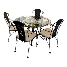 Load image into Gallery viewer, 48"Dia x 30"H Glass &amp; Metal Scroll Garden Set w/ 4 chairs

