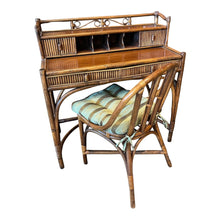Load image into Gallery viewer, 36"L x 38"H x 17"D Vintage Mid Century Rattan Desk w/ Chair
