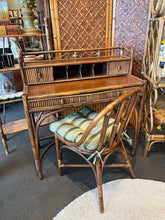Load image into Gallery viewer, 36"L x 38"H x 17"D Vintage Mid Century Rattan Desk w/ Chair

