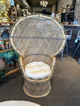Load image into Gallery viewer, 52"H x 35.5"W x 19"D Vinatge 1970's Buri &amp; Rattan Peacock Chair w/ Cushion (Made in Indonesia)
