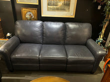 Load image into Gallery viewer, 85"W x 40"D x 39"H BASSETT Club Level Dixon Navy Power Reclining Sofa Full Grain Leather
