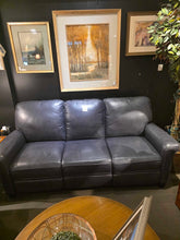Load image into Gallery viewer, 85"W x 40"D x 39"H BASSETT Club Level Dixon Navy Power Reclining Sofa Full Grain Leather
